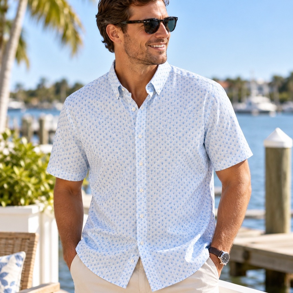 Kenneth Cole AWEARNESS Mens 2XT Tall Slim Fit Blue Geometric Shirt Lightweight